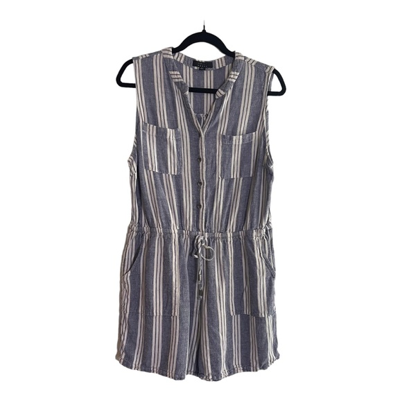 Kelly Renee Linen Striped Sleeveless Romper Blue Ivory - Picture 7 of 8